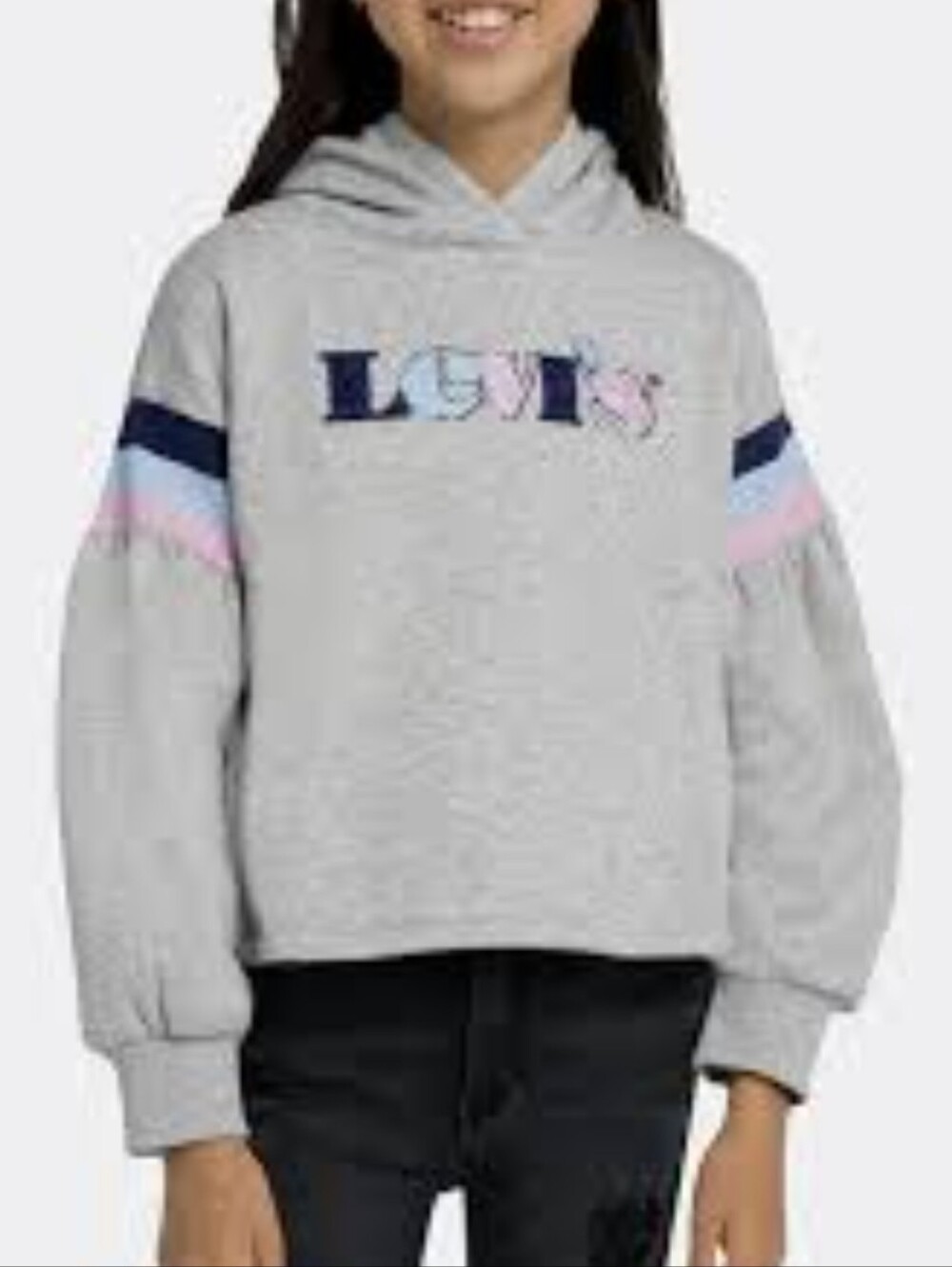 Levi's Girls' Gray Hoodie with Pink & Blue Stripe Logo, size M (5-6 Years)